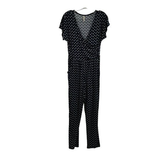 Gilli Women's Short Sleeve Surplice Pant Jumpsuit Navy/White Size Small - Picture 1 of 9